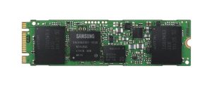 Samsung M.2 SATA SSD 256GB solid state drive, PCB view showing NAND chips and controller